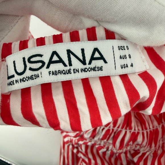 Lusana Rosa Poplin Mini Dress Red White Striped Smocked Womens Size 4 - Picture 6 of 10